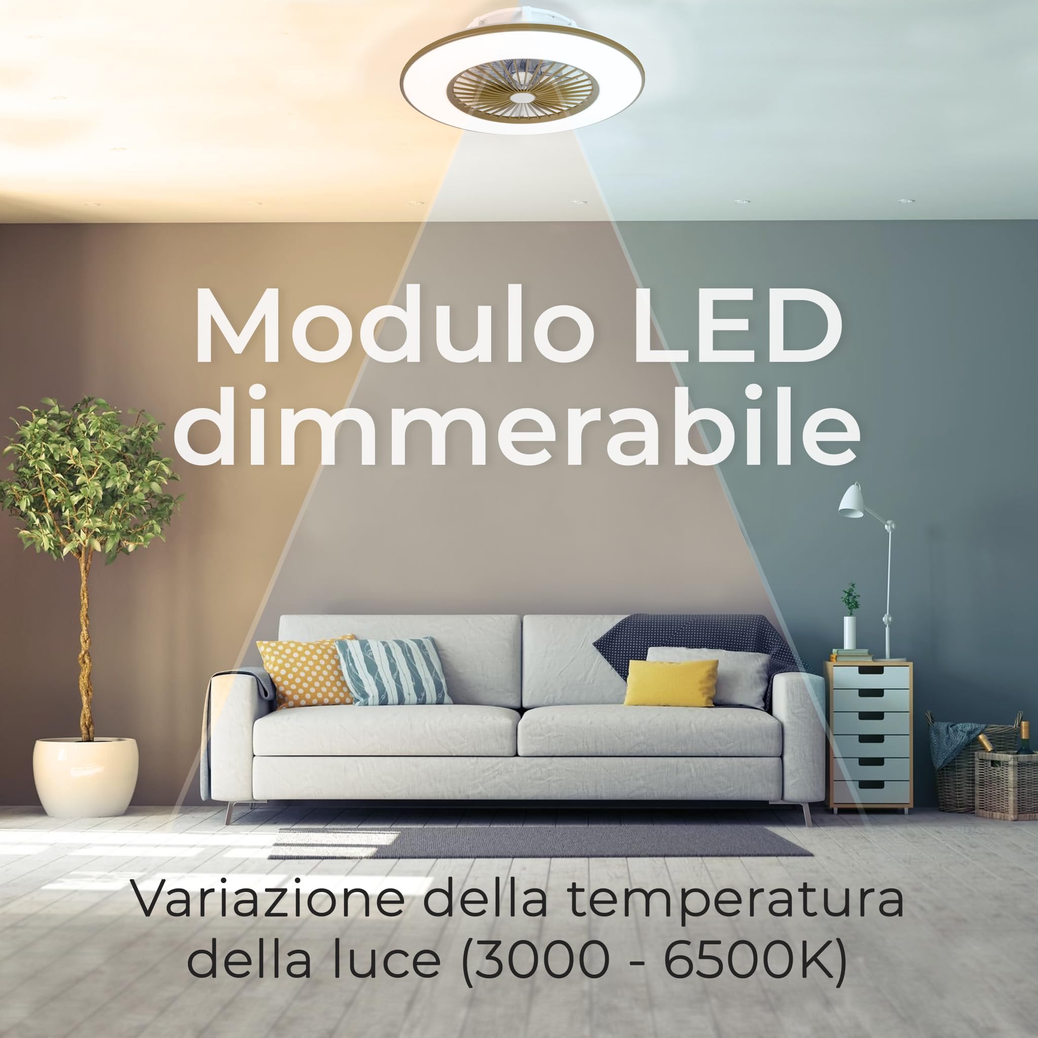Noaton® Vega marrone 11056CR Ventilatore da soffitto con luce, telecomando, attenuazione LED max 44 W, 3 temperature di colore regolabili, timer, flusso d'aria fino a 61 m3/min, Ø56 cm