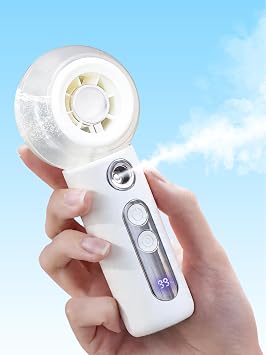 CoolGift Mart Misting Fans, Portable Handheld Personal Fan with Water Spray, Mini White USB Rechargeable Fan with 4 Speed, Cooling Mist for Summer Travel, Tournament, Outdoors, Makeup, Home Office Use