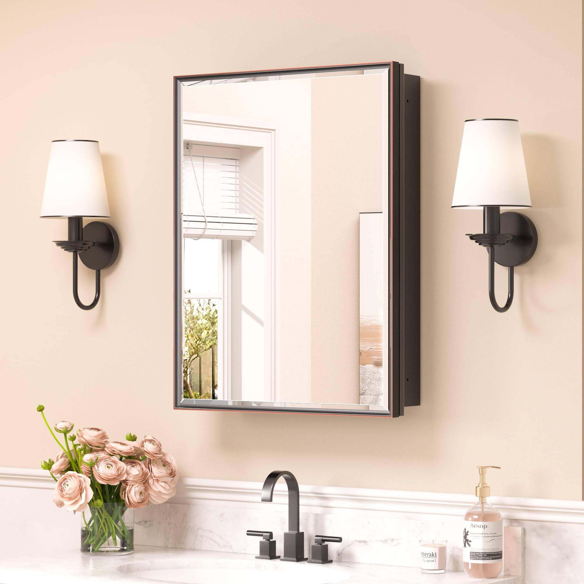 Keonjinn 20" x 26" Bathroom Medicine Cabinet with Mirror, Oil Rubbed Bronze