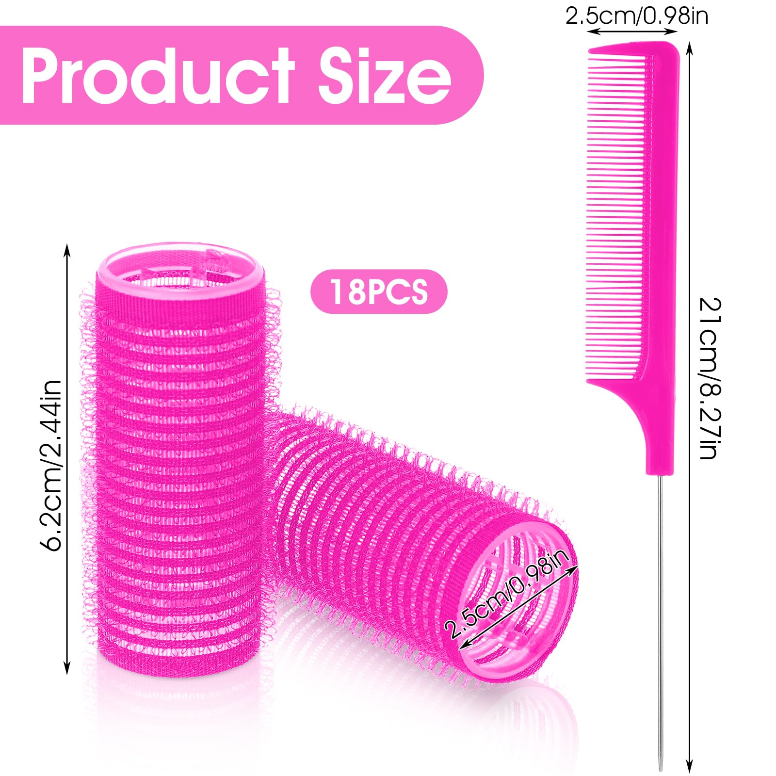18pcs Self Grip Hair Rollers with Small Comb,Heatless Hair Curler,Plastic Rose Red Small Hair Rollers for Pro Salon Hairdressing and DIY Hairstyles (0.98 X 2.44 Inch) - Image 2