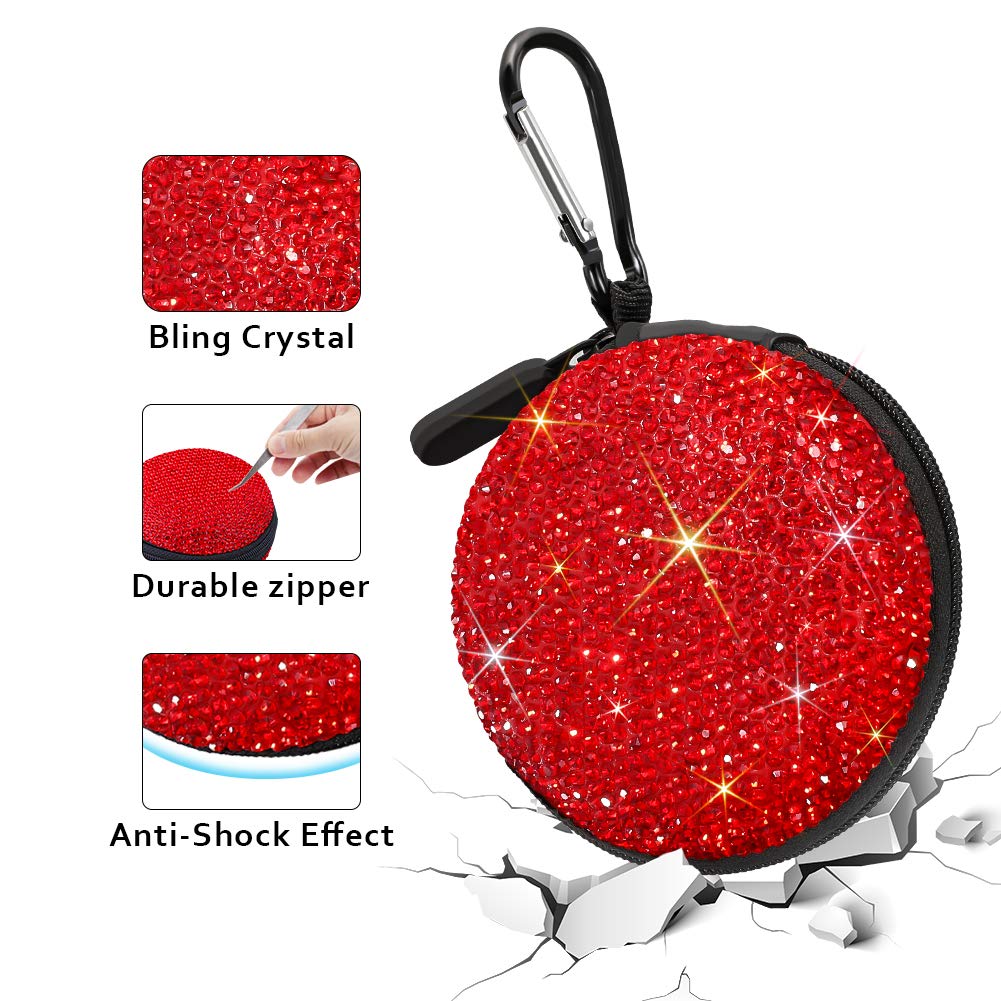 SAVORI - Funda para auriculares (tamaño pequeño), diseño de diamantes de imitación, color rojo