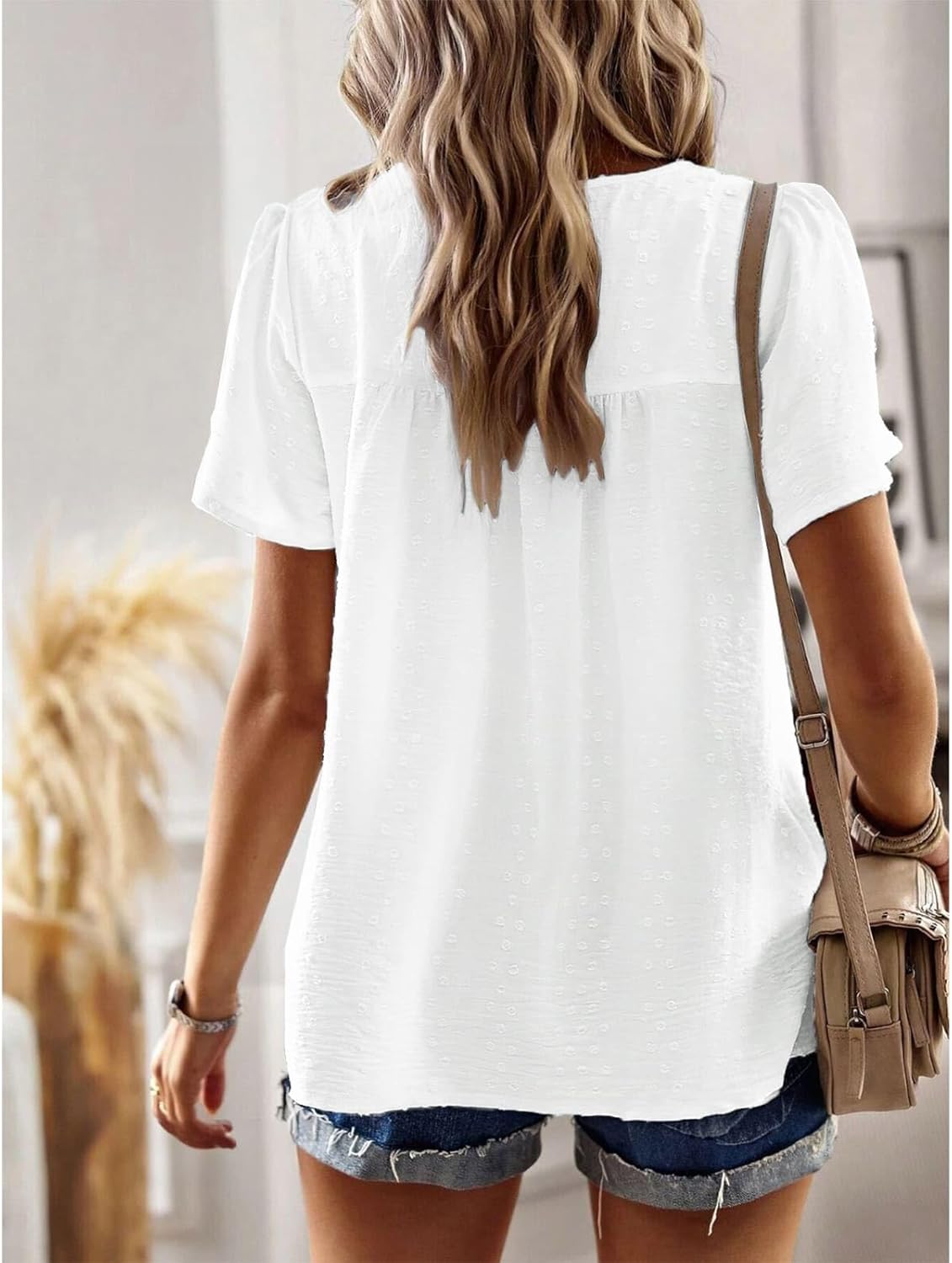 YNIQUE Womens Summer Tops Crewneck Short Sleeve T Shirts Casual Chiffon Blouses Flowy Lace Hem Trendy 2025 - Image 5