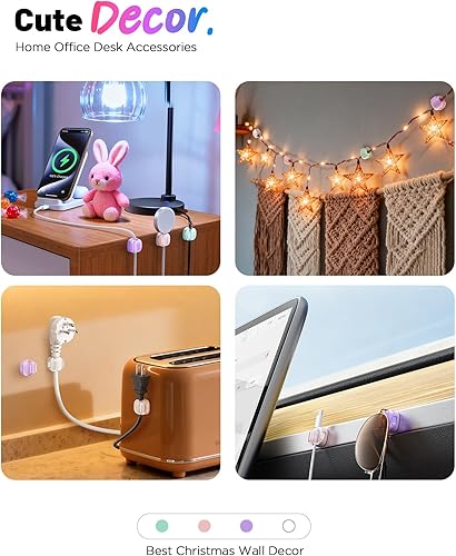 Miniatura 7 de Clips para cables, paquete de 8 organizadores de cables [1 bloqueo y adhesivo más fuerte], clips de cable de resorte, cargador de teléfono