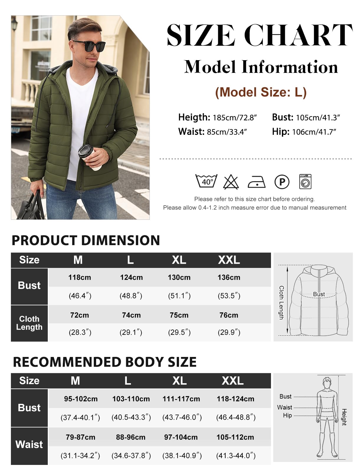 Xnova Chaqueta Acolchada Hombre Invierno Ligera Impermeable Cazadoras Entretiempo con Cremallera Chaquetas Softshell de Plumas Plumiferos Sudadera con Capucha Desmontable
