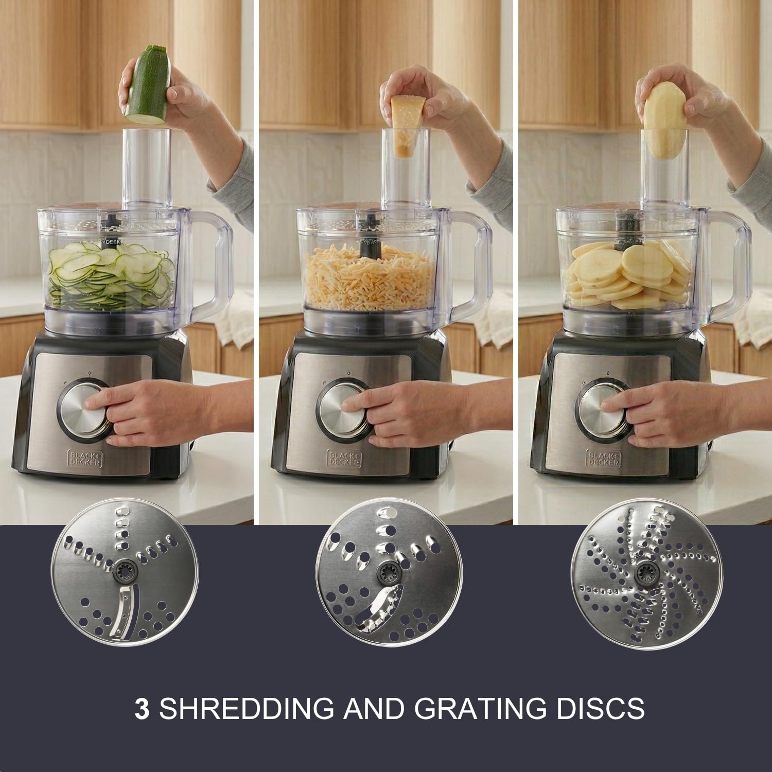 BLACK+DECKER – Procesador De Alimentos BXFPA1200E | 1200W | Jarra 1.5L | 2 Velocidades + Turbo | +8 Accesorios | Inox Antihuellas | Cuchillas Y Discos INOX | BPA Free | Antideslizante