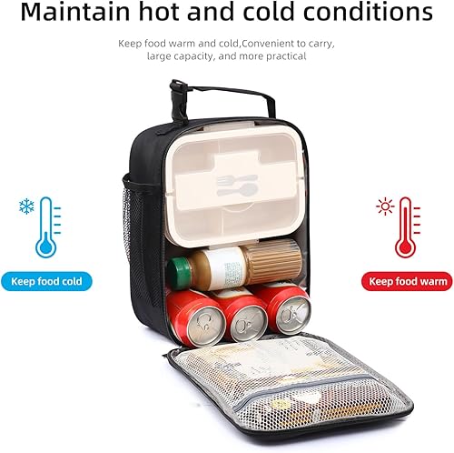 Miniatura 5 de AYEANY Fiambrera para hombres y mujeres, lonchera de gran capacidad, reutilizable, bolsa de almuerzo aislada, lonchera hielera (negro)