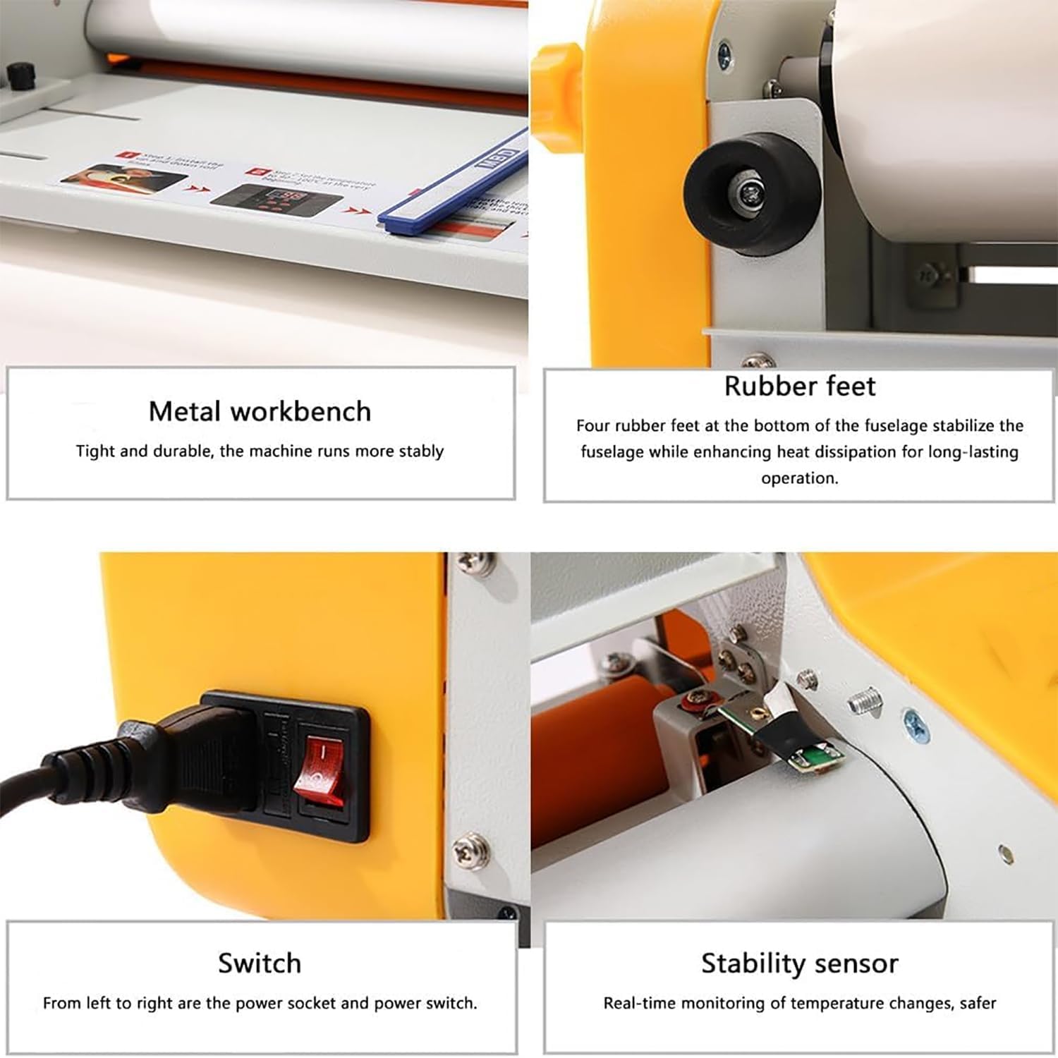 Plastificatrice a caldo e a freddo, 150℃, 1,3 m/min, formato A3/A4 per documenti, foto, menu, opere darte e carte didentità.