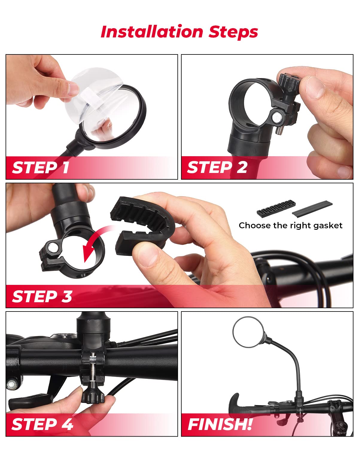KEMIMOTO Specchietto retrovisore per bicicletta, con supporto manubrio regolabile a 360°, universale, per bicicletta, scooter, e-bike, bici da corsa, mountain bike, bici elettrica (1 pezzo)