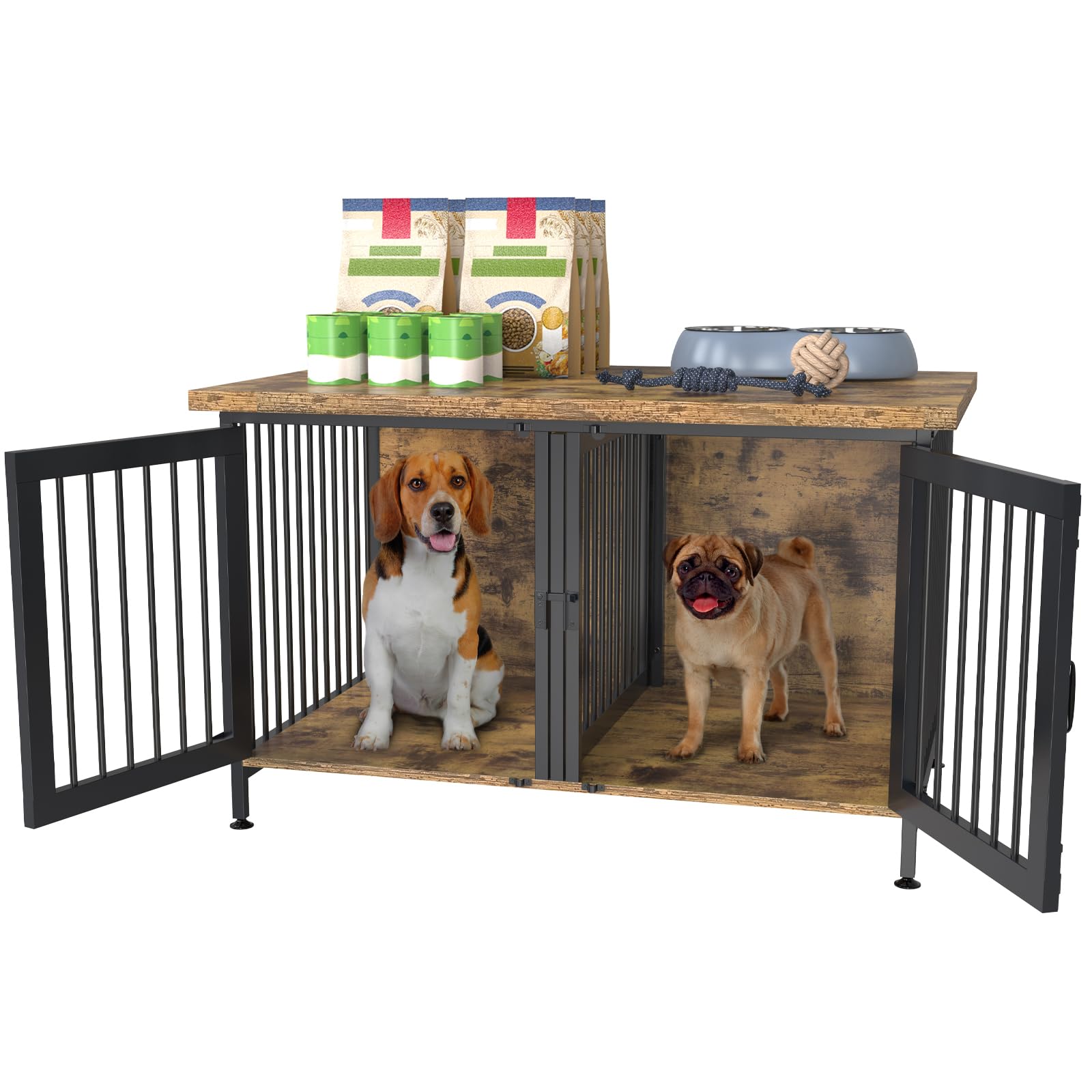 GDLF Double Dog Crate with Divider for 2 Small or 1 Dog, Furniture Style Kennel Indoor Cage with Removable Panel (Int.dims:36.2”Wx24.5”Dx21”H)