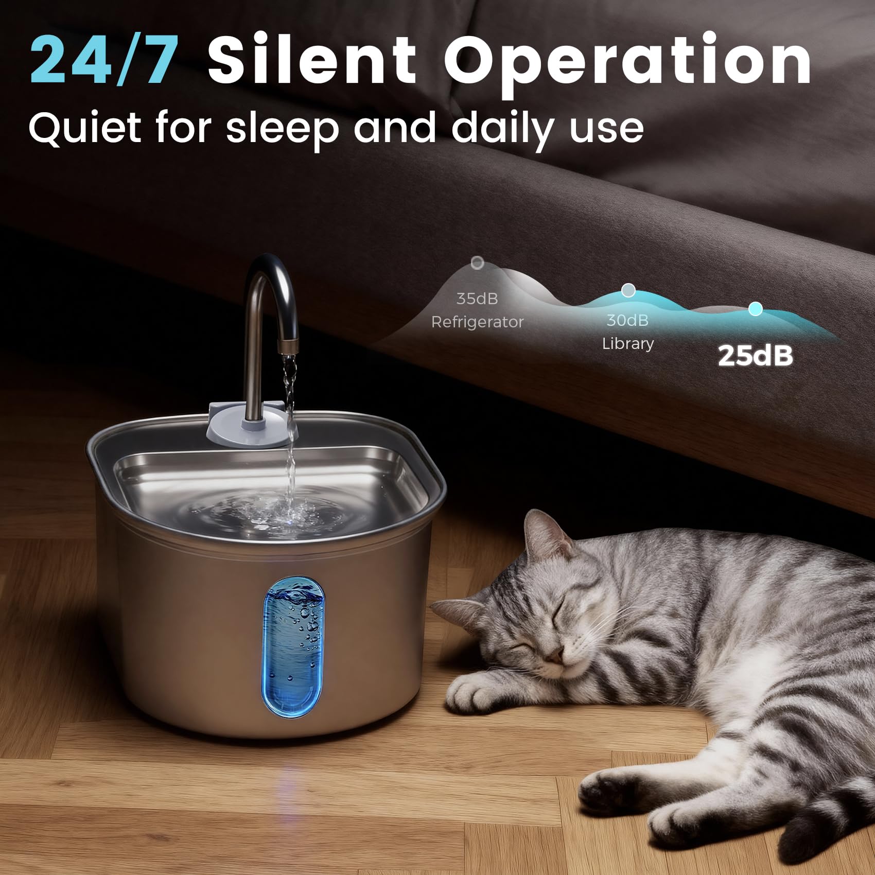 Fontana d'acqua per gatti, in acciaio inox, 3,2 l, silenzioso, automatico, per cani, spegnimento automatico sicuro, grande fontana ovale per gatti da interni, con 1 filtro di ricambio