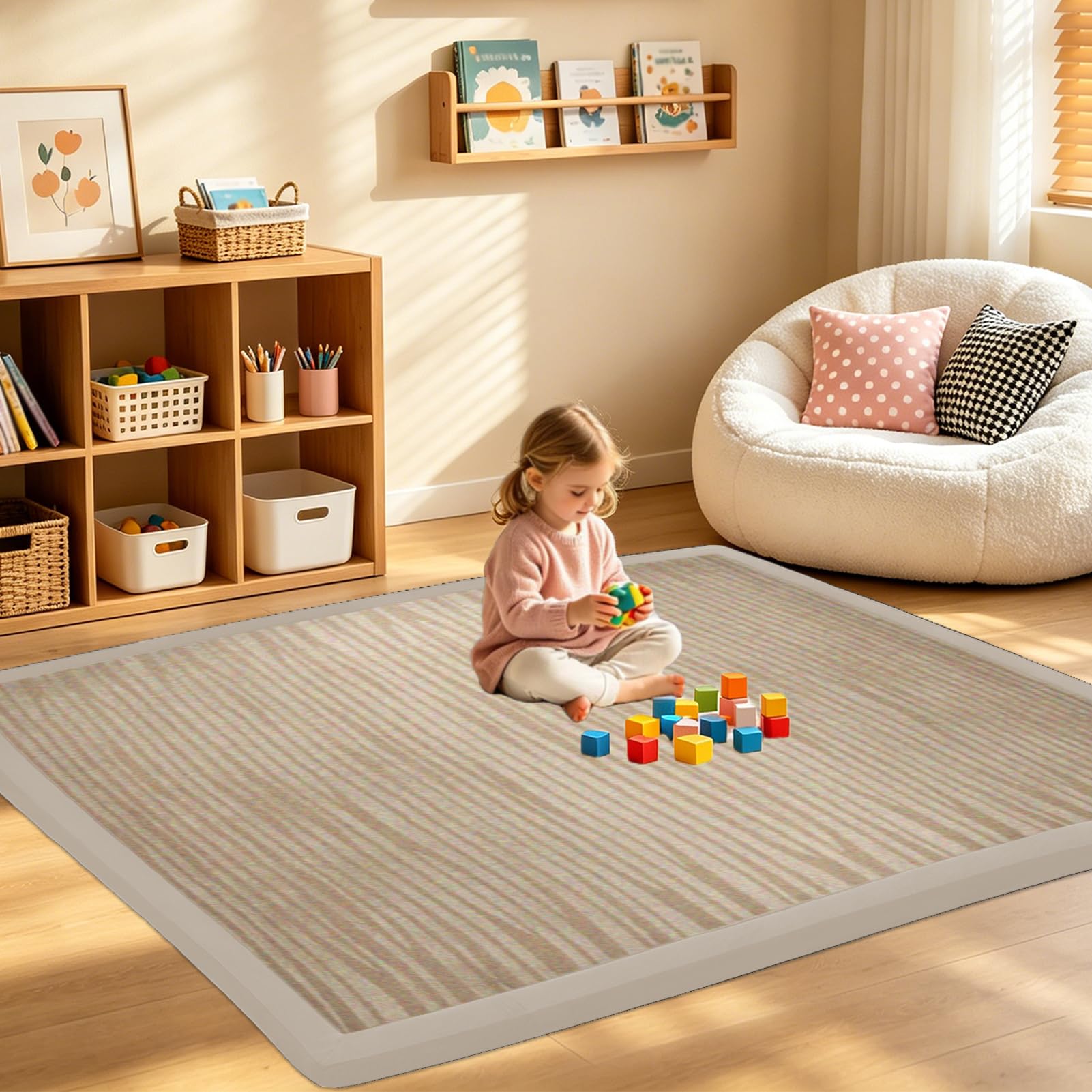 Alfombra para Gatear para bebé 2cm Alfombrilla de Juego Acolchada Grande Alfombras Bebe Antideslizante, Colchoneta para Gatear para Suelo Habitacion 100 x 150 cm