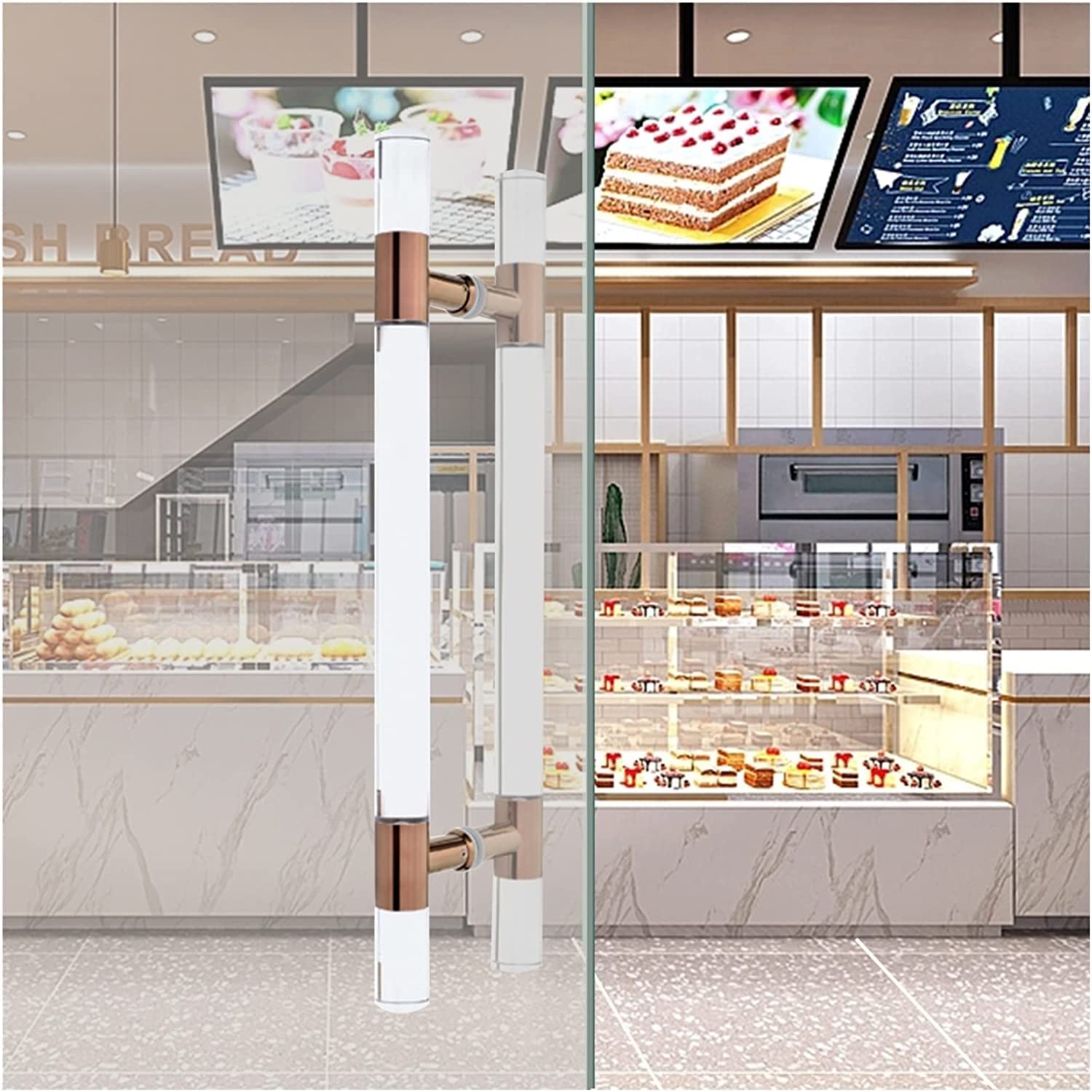 DFGHNBVC Modern Push Pull Bar Handle - Rose Gold Acrylic Crystal Glass Door Handle For Bakery, Sweet Shop, Clinic, Indoor/Outdoor Use, 80Cm Barn Hardware,Rose Gold-80Cm/31.5In