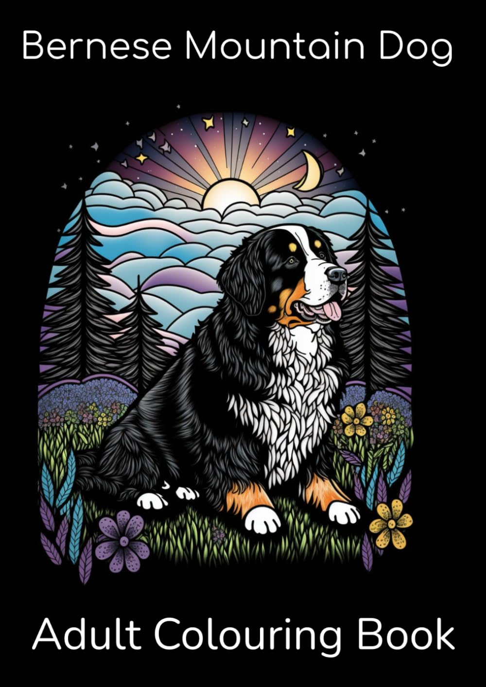 Bernese Mountain Dog Adult Colouring Book: Dark Background Pages with Cosy & Winter Scenes for Relaxation and Stress Relief