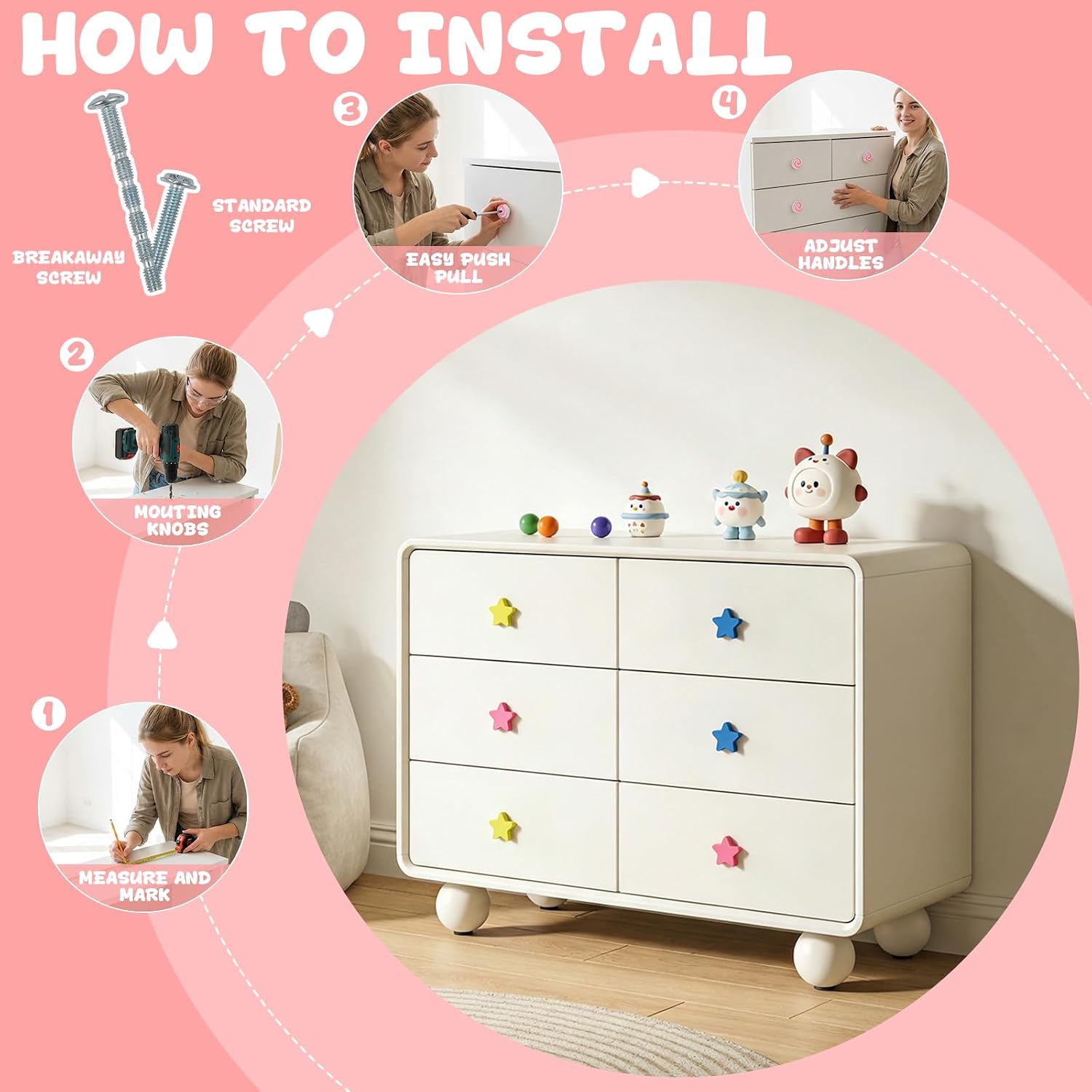 6 Pieces Cute Cartoon Shape Knobs for Furniture Soft Rubber Knobs for Kids Room Cabinet Drawer Dresser Closets Organizer Desk Box Bookcase(Rainbow,Red)