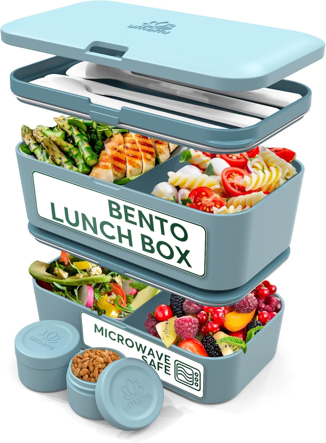 Umami Large Bento Box Adult Lunch Box, SpaceSaving Nestable Design w/4
