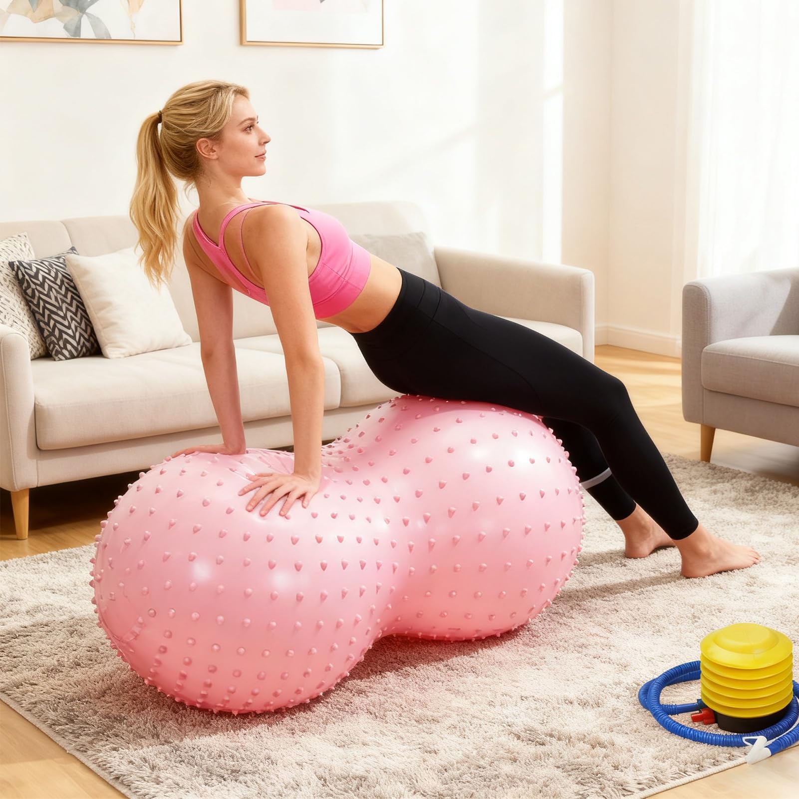 Piłka do ćwiczeń, masażer w kształcie orzeszków ziemnych, trwała piłka gimnastyczna z pompką powietrza, antypoślizgowe piłki fitness do treningu w domu, ciąża, fizyczny, dla kobiet, dzieci, akcesoria