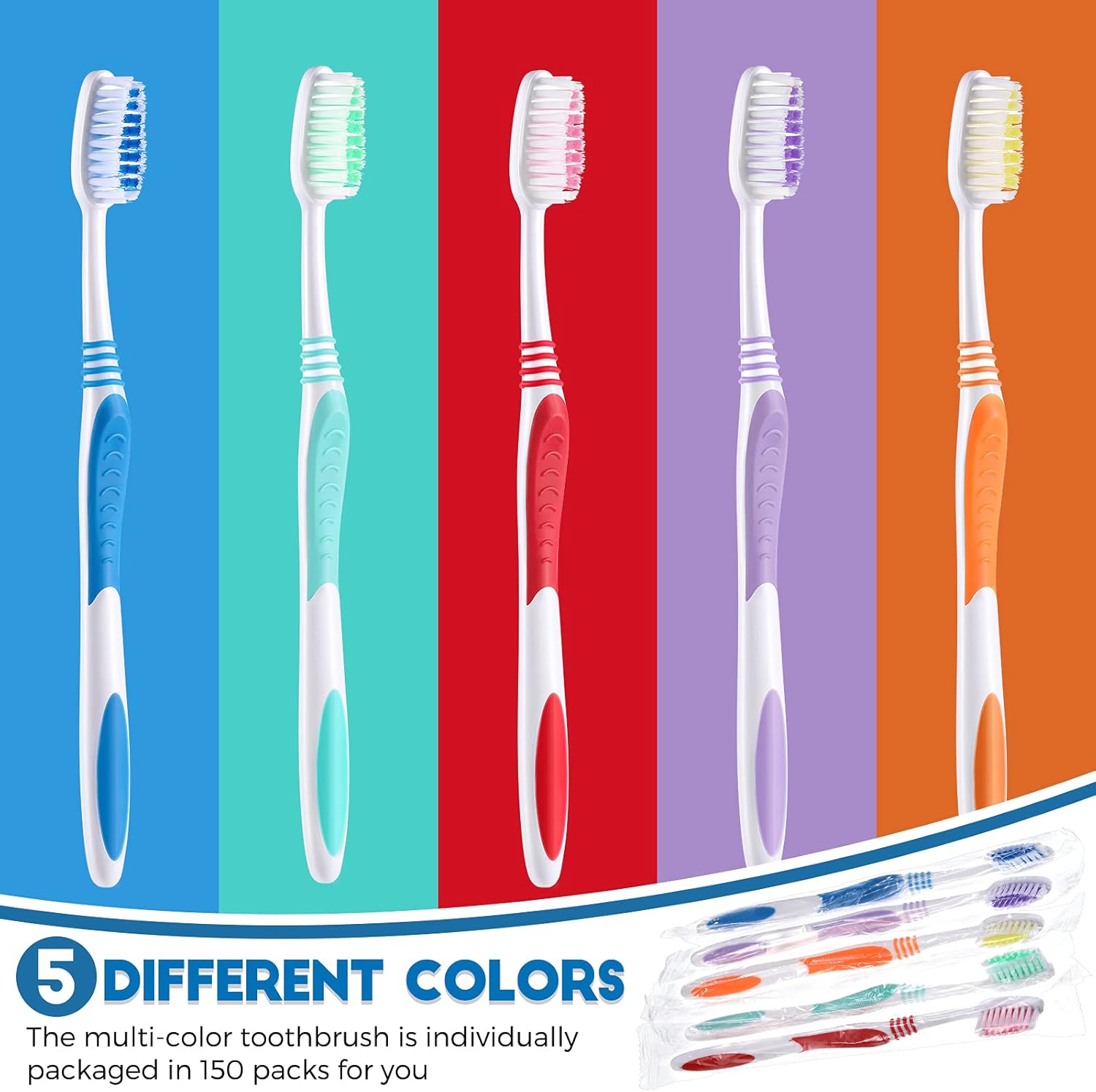 150 Pieces Indivily Wrapped Toothbrushes Manual Disposable