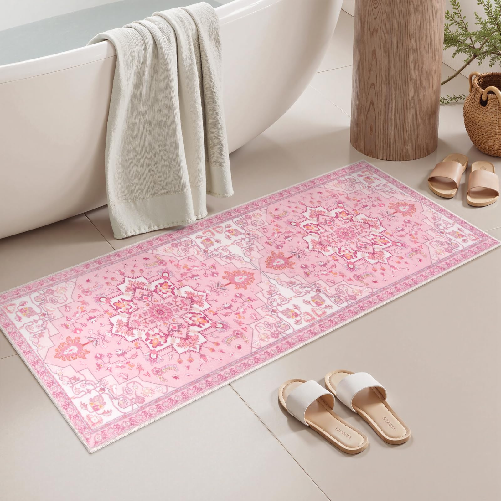 Amazon.com: Seavish Pink Oriental Bathroom Rugs, 18