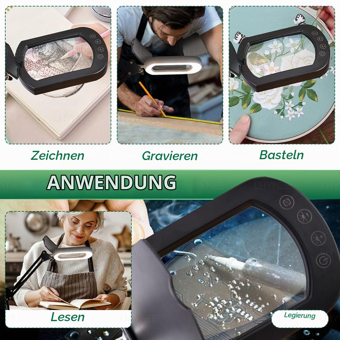 Lupe mit Licht und Ständer,Rechteckige Tischlupe mit Licht,10x,5 Farbmodi | Stufenlos Dimmbar,Mit Staubschutzabdeckung，LED Lupenlampe für Naharbeiten,Handwerk,Hobby,Malen,Lesen,Reparatur