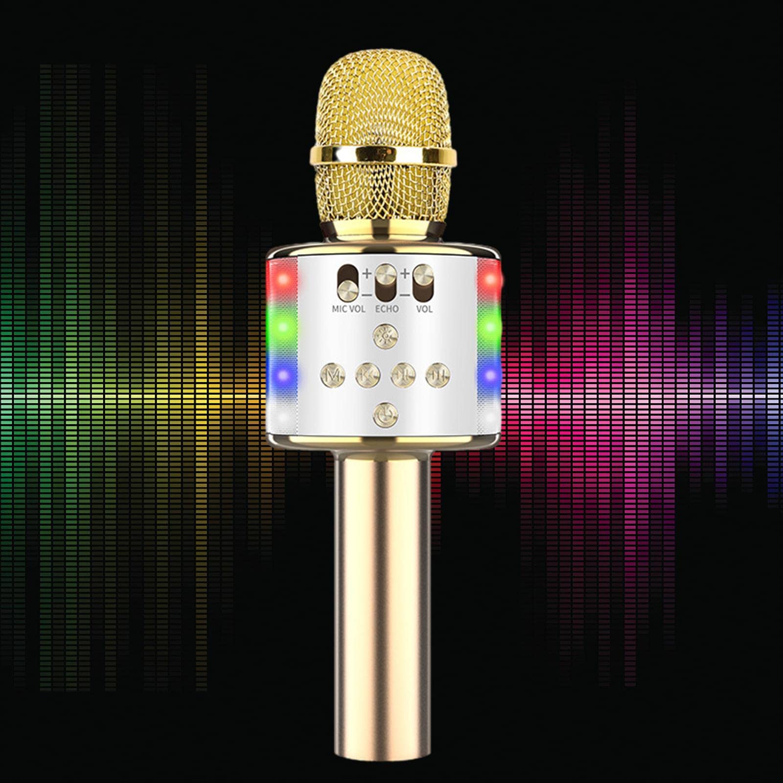 Mikrofon karaoke Bluetooth 4 w 1 z tańczącymi diodami LED, przenośny dla dzieci i dorosłych – oszałamiający dźwięk KTV na żywo, wielofunkcyjny mikrofon na imprezę domową