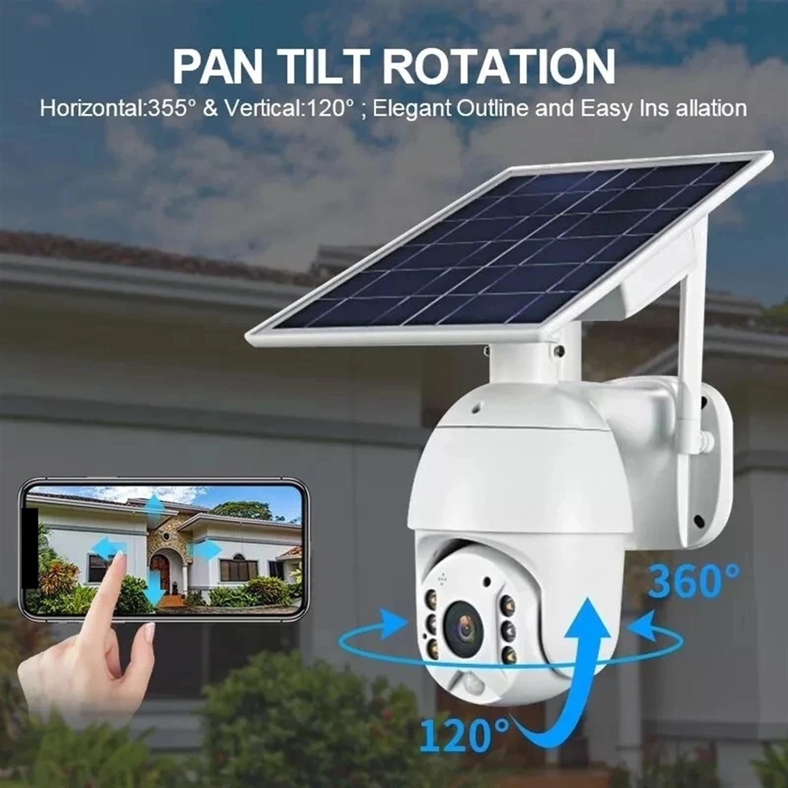 Caméra de sécurité, 4G Solaire PTZ boîtier métallique 8W Panneau extérieur étanche Couleur Vision Nocturne Alarme PIR Audio bidirectionnel caméra(WiFi Camera Only)