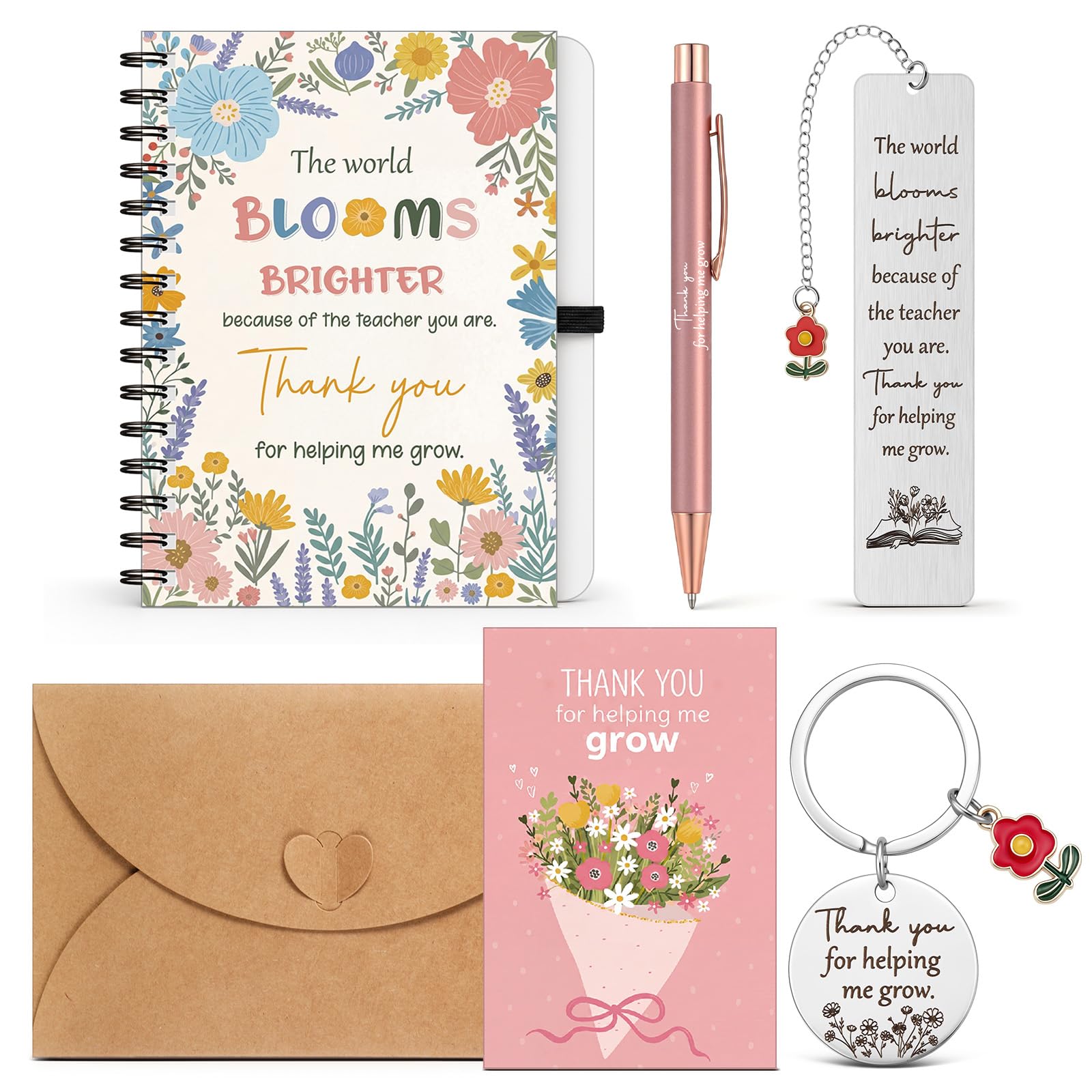 BBTO 1 Sets Teachers Appreciation Gift Set Includes Notebooks Keychains Bookmarks Ballpoint Pens Thank You Cards with Envelopes for Women End of Year School Teachers Thank You