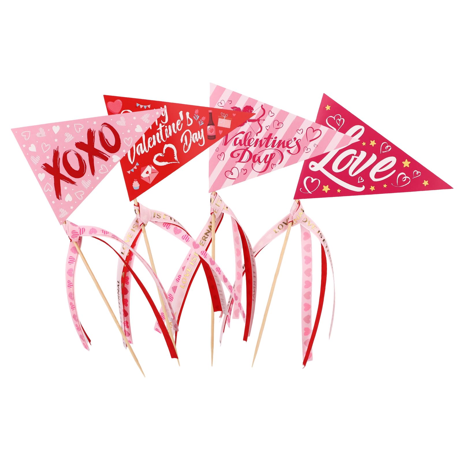 Sinbana 24pcs Happy Valentine's Pennant Flags with Ribbons