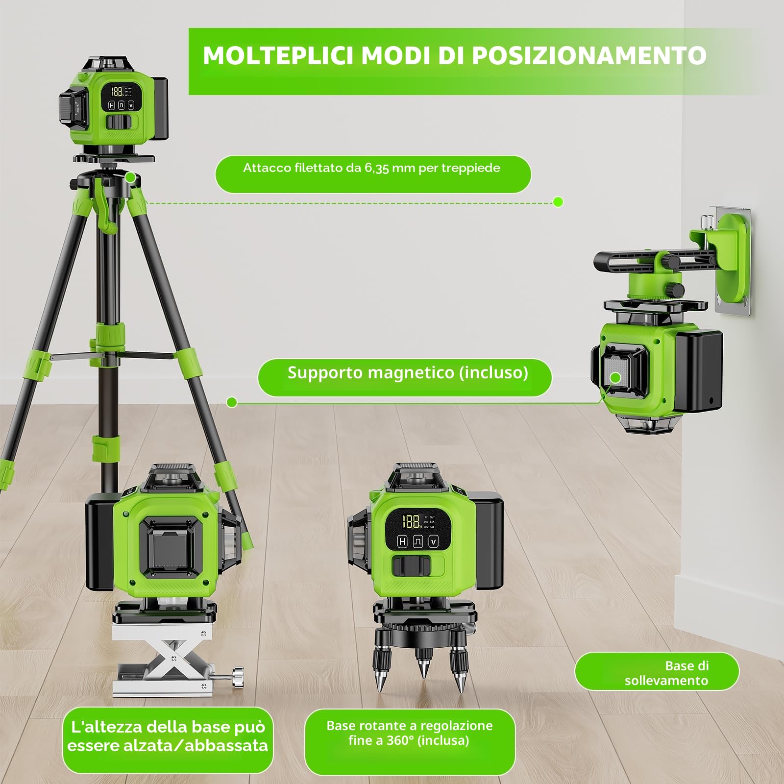 Livella Laser Autolivellante 16 Linee, 4 X 360 °Livello Laser Autolivellante Verde, 2 x Batterie, Autolivellante, Supporto rotante, Telecomando Cabina di rilevamento