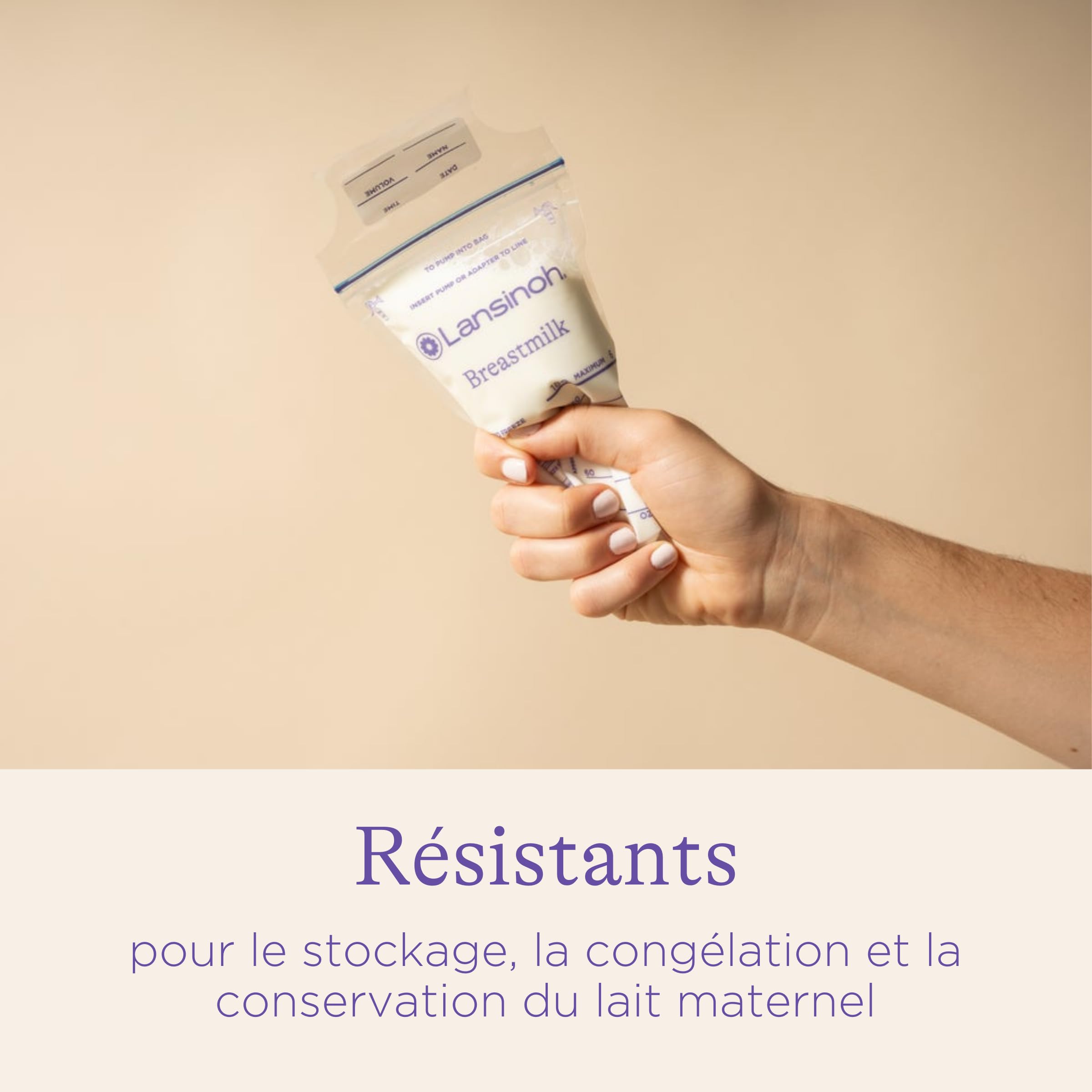 Lansinoh I Sachets Conservation Lait Maternel x50 - Pré-stérilisés - Double Zip Anti-Fuite - Congélation & Réchauffage - Sans BPA - Étiquettes & Graduation - Stockage sûr au frigo ou congélateur