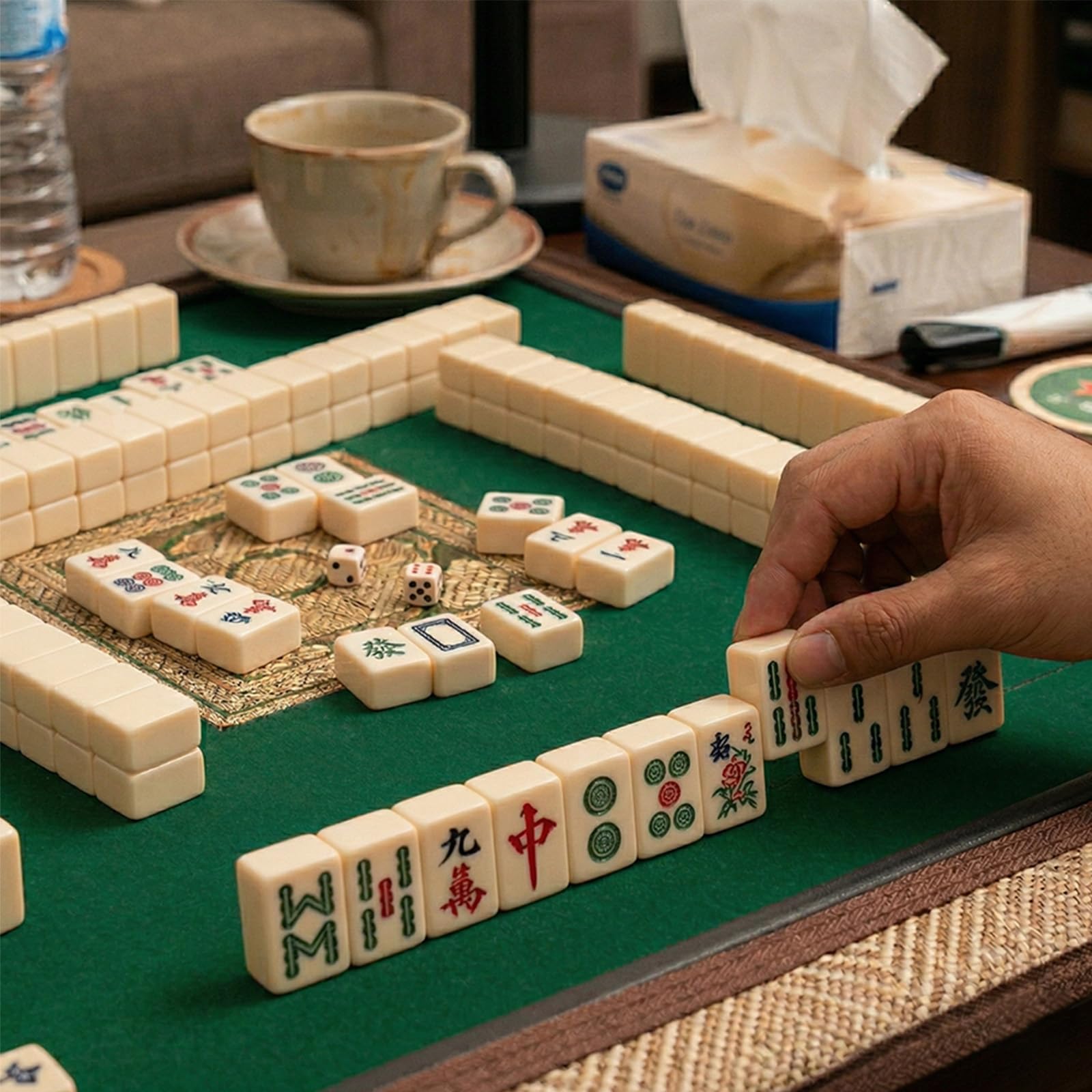 Mini Jeu de Mahjong 24mm, Jeu de société Portable Traditionnel avec 144 tuiles, 4 chevalets et 2 dés, Jeu de Voyage Compact et Tactique pour Adultes (Blanc Ivoire)