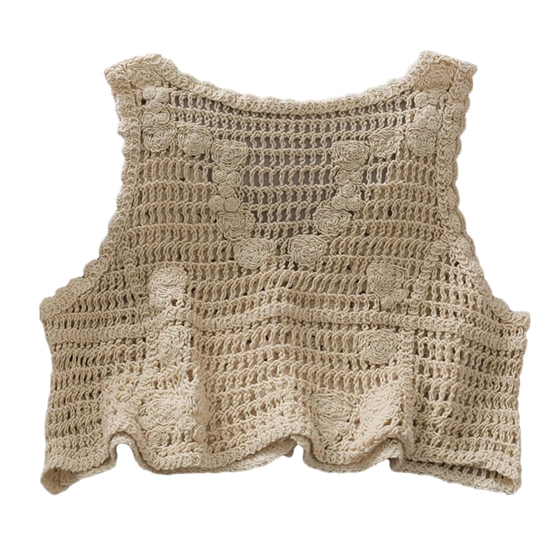 Woman Knitted Crop Tops Hollow Perspective Tank Top Solid Color Sexy Sleeveless Slim Fit Camis