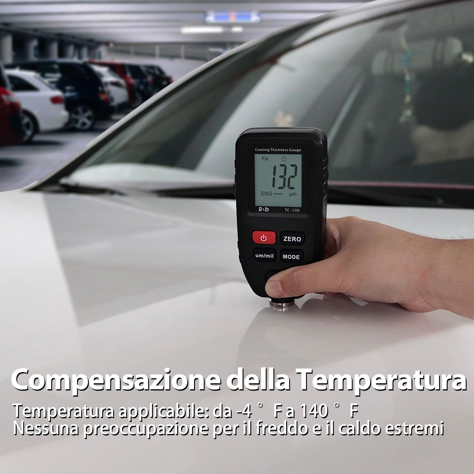 Spessimetro di Rivestimento，Misuratore di Spessore Digitale per Auto Usate,Spessimetro Vernice Auto Professionale per Superfici in Acciaio/Alluminio a Base,Spessore del Rivestimento Test (TC 100)
