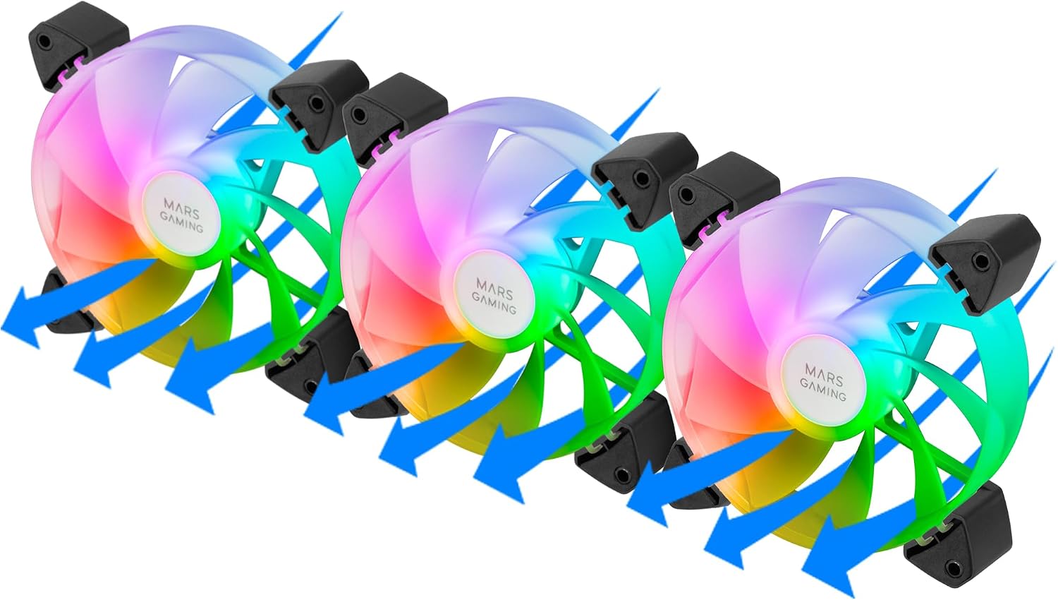 Mars Gaming MF-3AR, Kit 3x Ventiladores 120mm FDB, Aspas Invertidas, Iluminación ARGB 360° Sin Marco, Iluminación Anillo Completa, Ventiladores PC con Compatibilidad Total ARGB, Doble Conector, Negro