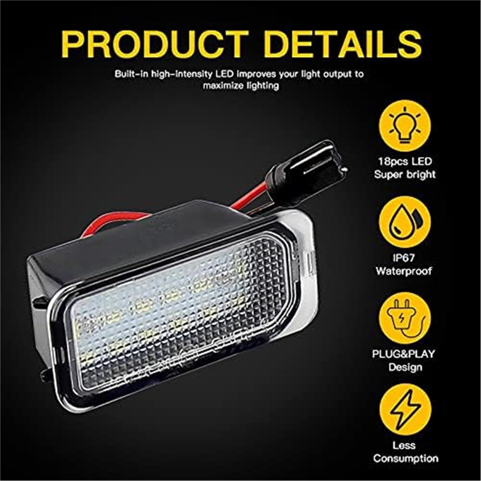 Lot de 2 lampes d'éclairage de plaque d'immatriculation for Ford Ranger, Grand CMax, SMAX, BMax, Focus, 2 et 3, Fiesta, 6 et 7, Kuga, 1 et 2, Mondeo, 4 et 5 Éclairage de plaque d'immatriculati