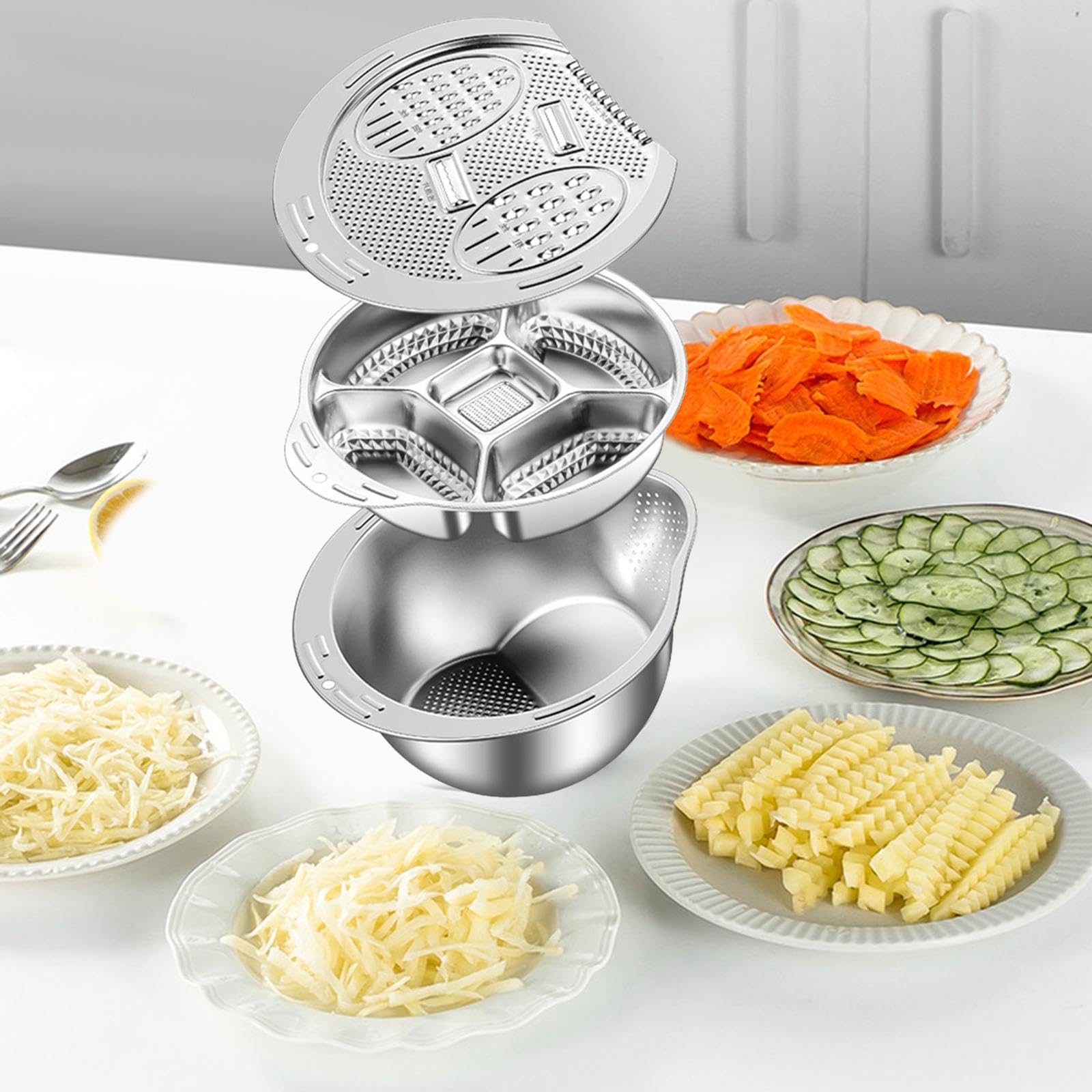 Colador Multifuncional, Juego de para Arroz, Rallador de Acero Inoxidable, Cesta para Verduras, Recipiente para Lavar Alimentos, Resistente a, Acero Inoxidable 201, tal como se describe