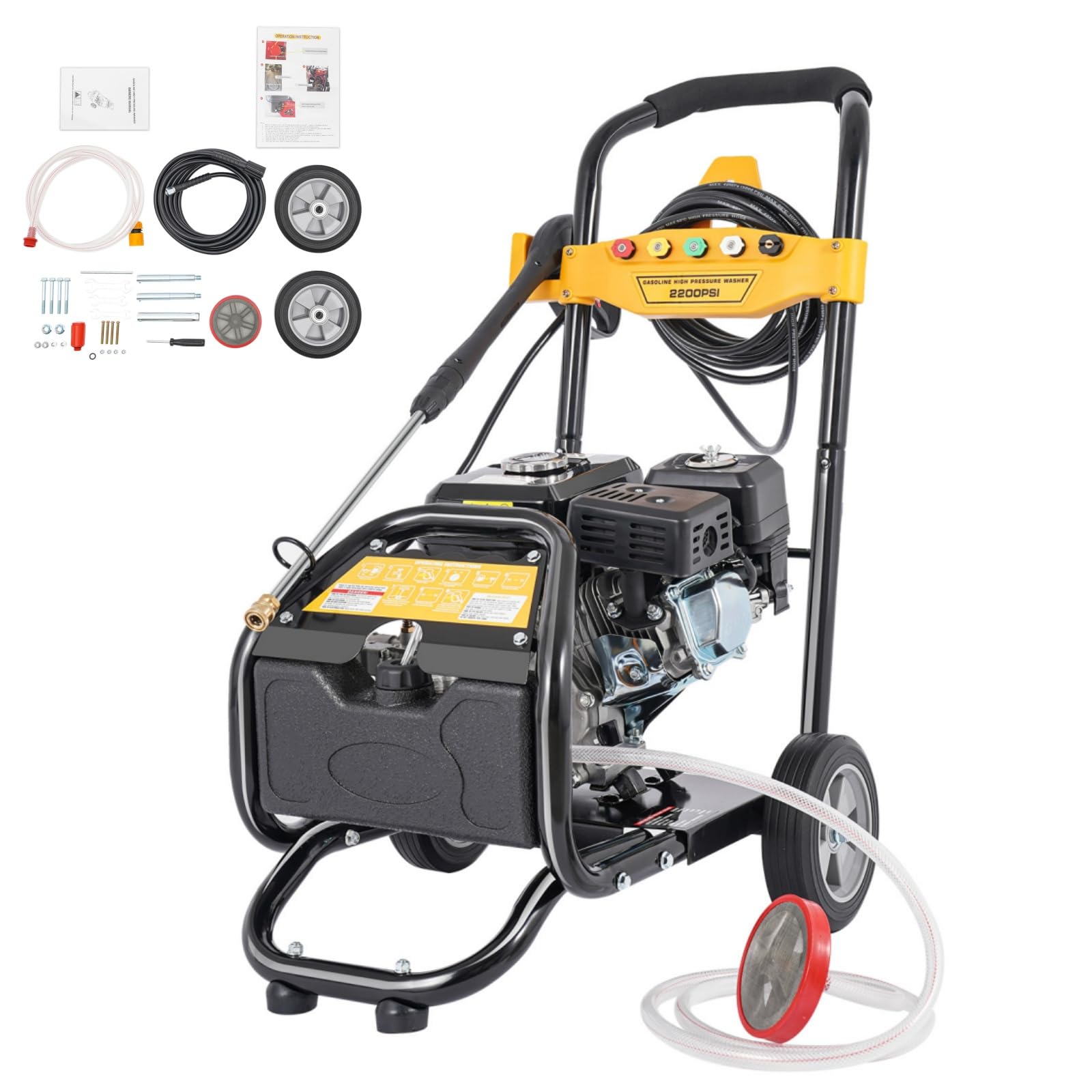 Charocean Petrol Pressure Washer 7.5HP Petrol Jet Washer with 5 Spray Nozzles & 26FT Hose, Petrol Power Washer 2200PSI Hyundai Pressure Washer, Power Jet Washer for Car, 8 inch Wheels