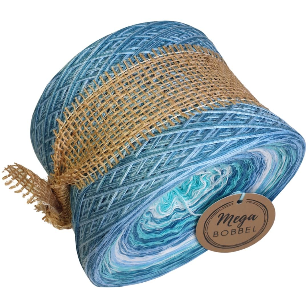MegaBobbel*Strudel mit Türkis & Blau*A512* (Außenfarbe: Hell Petrol+Aqua) Farbverlaufsgarn - Lace Garn Bobbel Wolle zum Häkeln & Stricken - 50% Baumwolle/50% Polyacryl (4 fädig, 3750m)