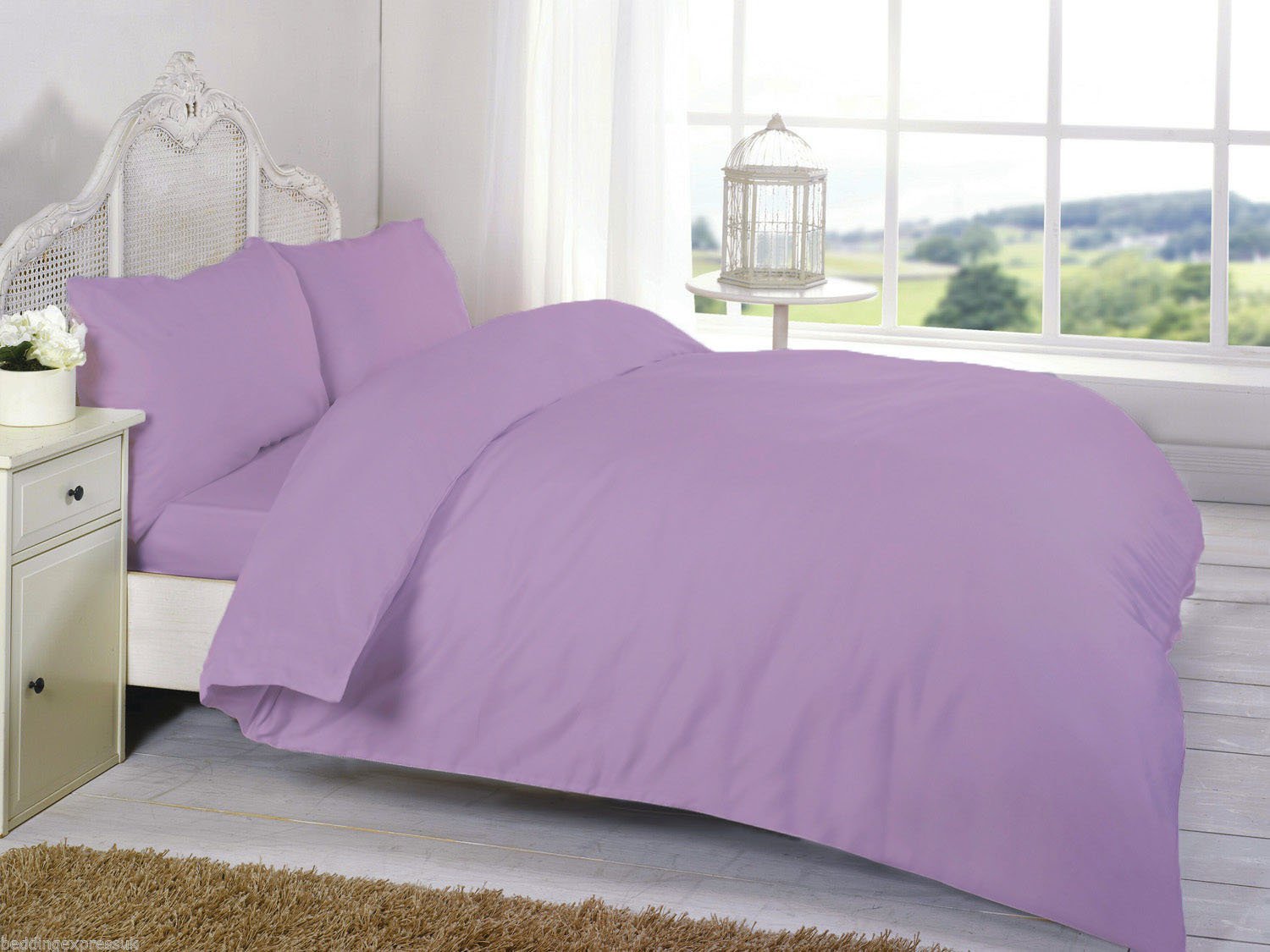 200 Thread Count Egyptian Cotton Duvet Cover Set with Pillowcases Double Size Bed Bedding Plain Dyed (Double Duvet Cover Set, Lilac)