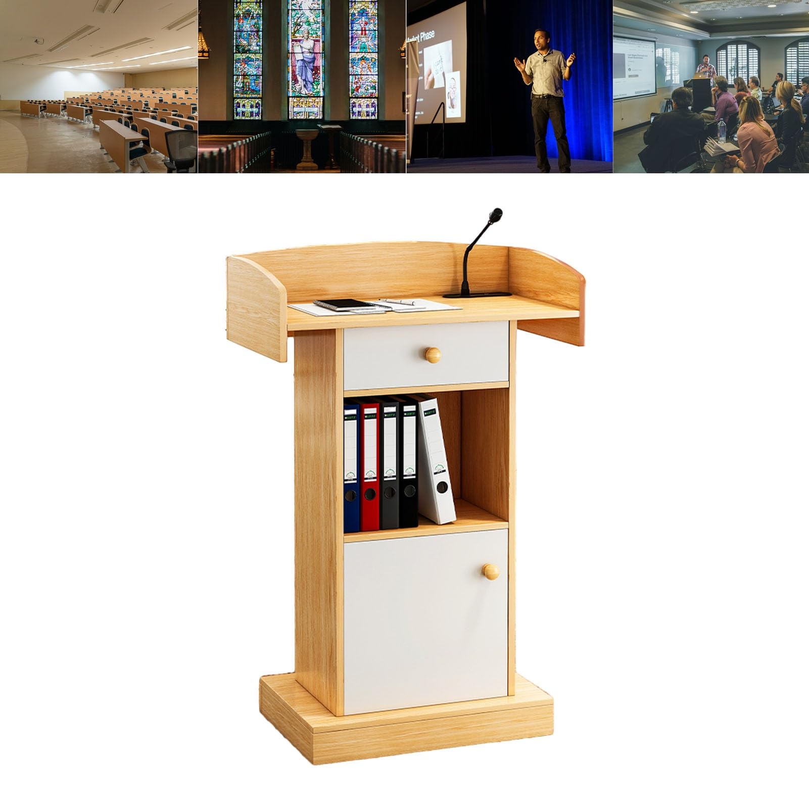 Atril profesional de sándalo con cajón elegante para eventos y bodas