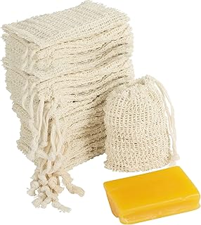 COSYOO 100 Pcs Sisal Soap Saver Bag with Drawstring, Plastic-Free Soap Saver Bags Reusable& Natural Soap Exfoliating Bag for Bath & Shower, Zero Waste Soap Mesh Bag for Foaming & Drying Soaps