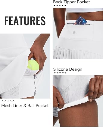 baleaf Tennis Skirt Pleated Golf Skorts with 3 Pockets