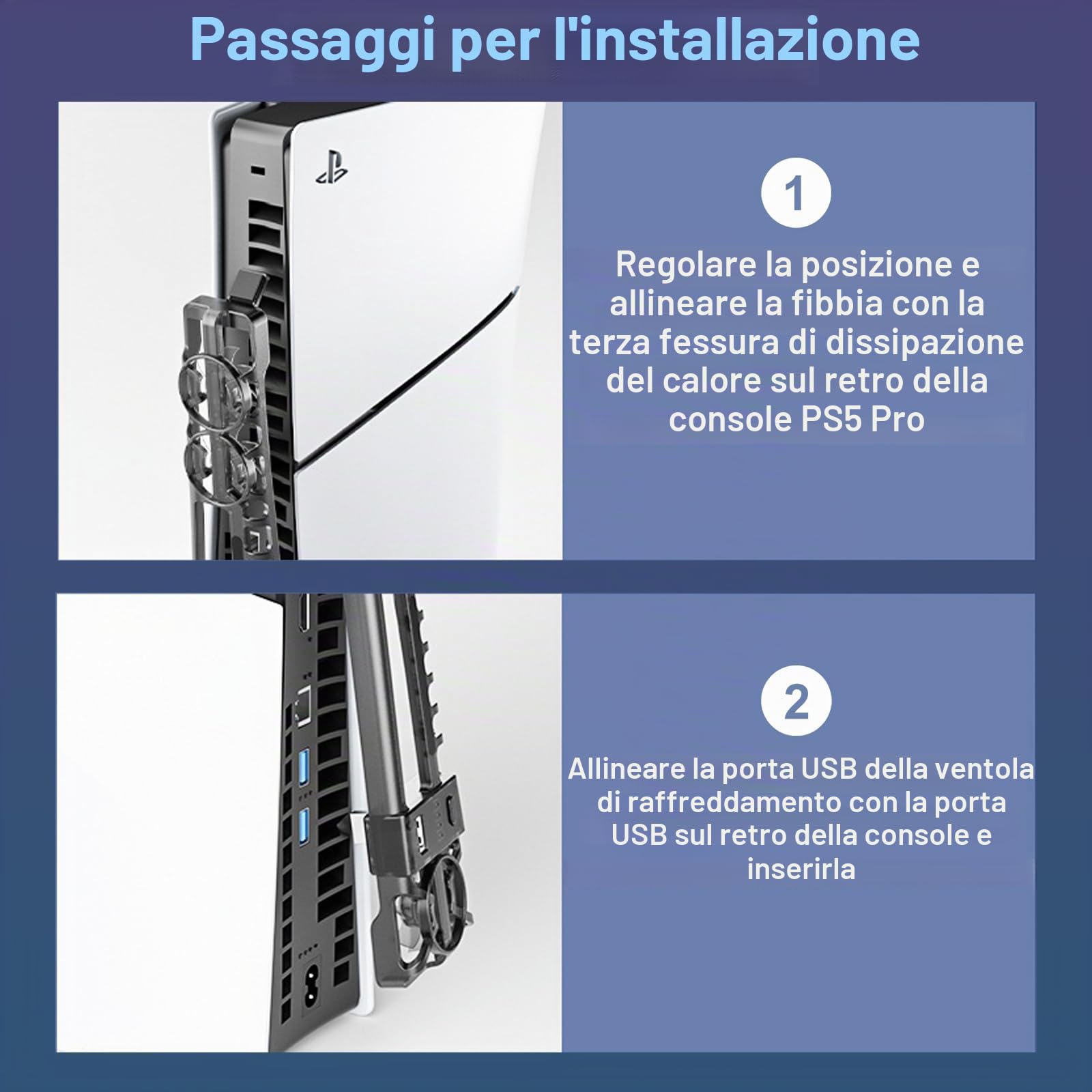 Accessori di Raffreddamento per PS5 Pro/PS5 Slim Ventola di Raffreddamento con Luce LED e Velocità Regolabile,Rilevamento Automatico Della Temperatura,Porta USB Extra