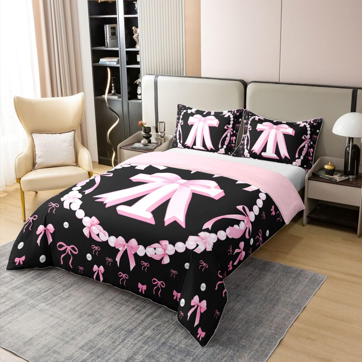 Homemissing Girls Schwarz Initial Bettwäsche Set 220x240cm 100% Baumwolle