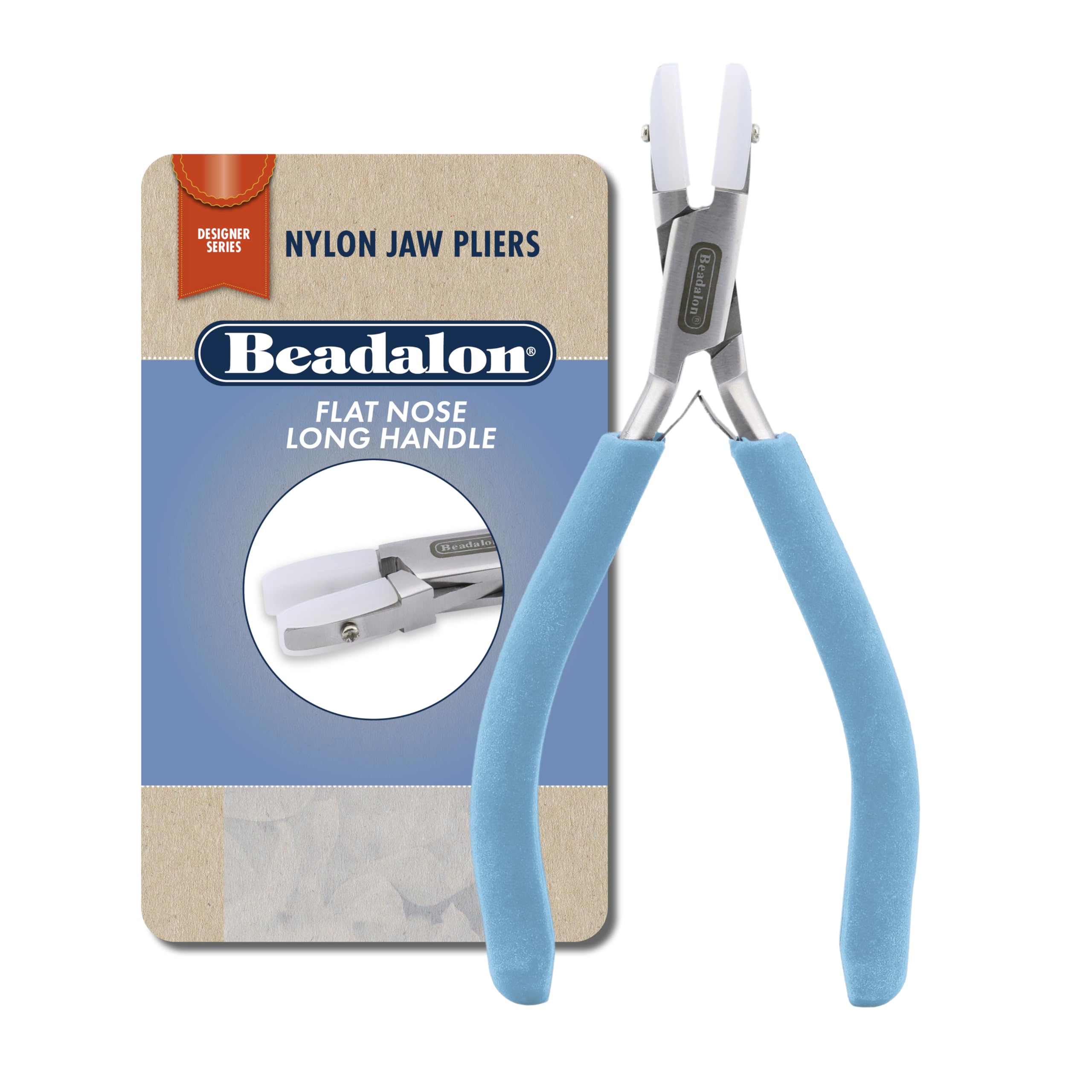 Beadalon Pacific Blue Designer Series Nylon Jaw Pliers, Flat Nose, Long Vinyl-Free Grips, Stainless Steel, 6.25 In