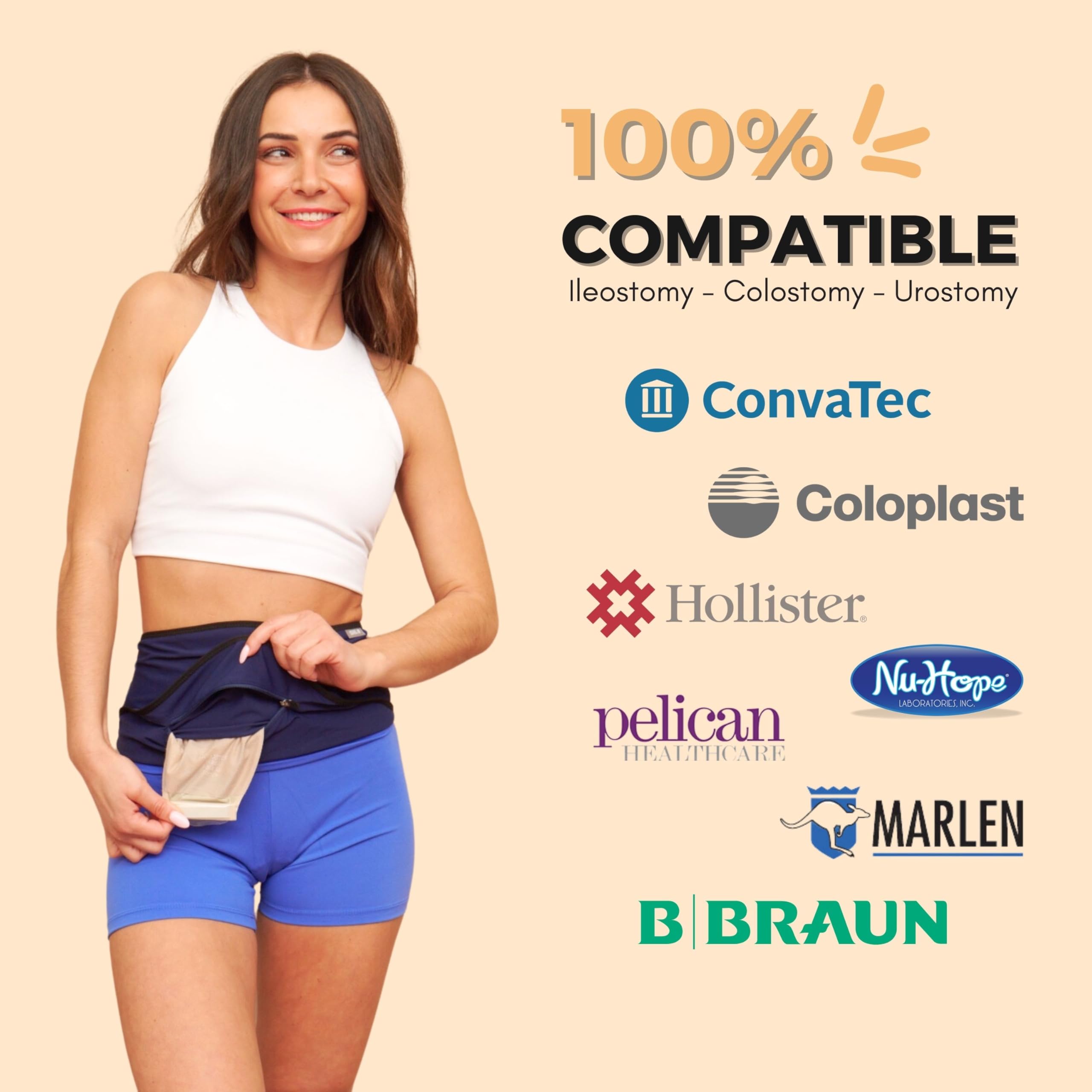 SIIL Cinturón de ostomía azul para mujer para deportes y natación - Fundas de bolsa de ostomía compatibles con todos los suministros de ostomía - Fabricado en Europa (X-Large)