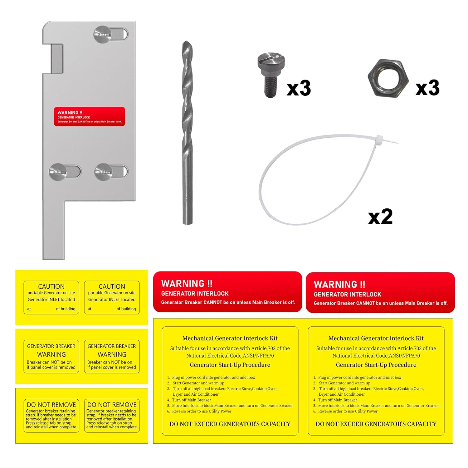 Generator Interlock Kit Compatible with Square D Vertical | Main 150 or 200 amp Breaker,3 1/4 to 4 Inch Spacing between main and generator breaker,Professional and Interlock Kit