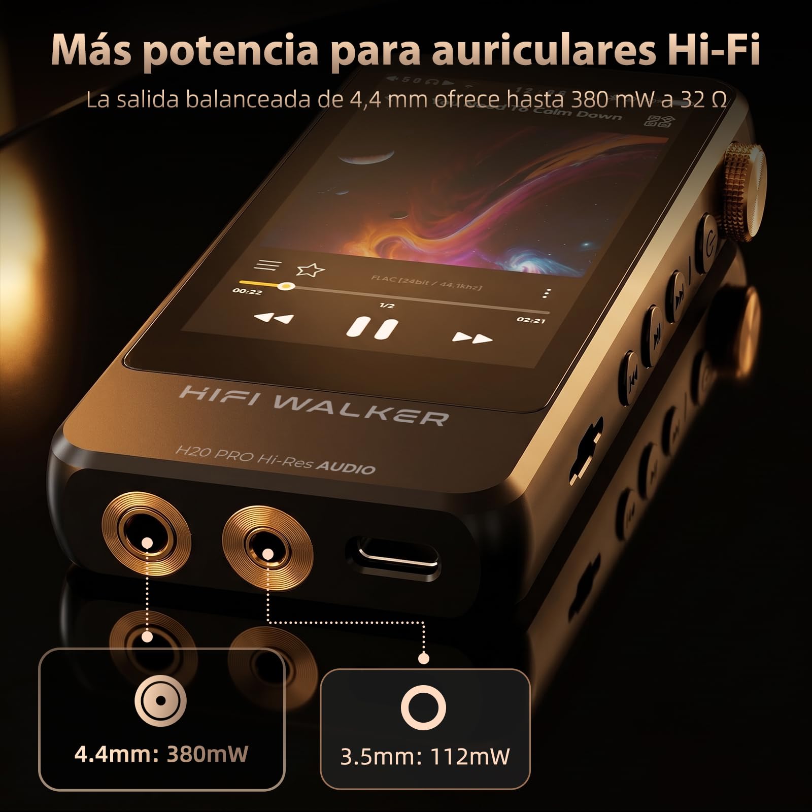 HIFI WALKER H20 Pro Hi-Res - Reproductor de MP3 con Bluetooth, tarjeta microSD de 64 GB, reproductor de música sin pérdidas con Dual ESS DAC, salida balanceada de 4,4 mm, pantalla táctil de 3,2
