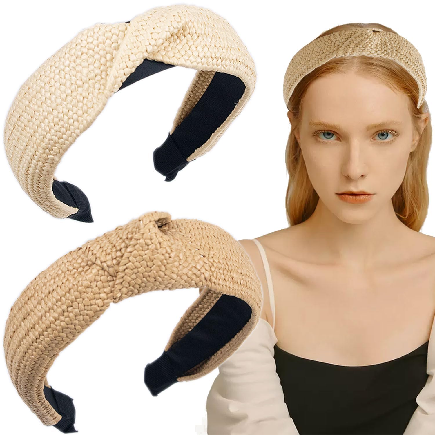 Two (2) Top-Knot Headbands Twine and Love | Neutral Top Knot Headband | Fall Winter  main image 3
