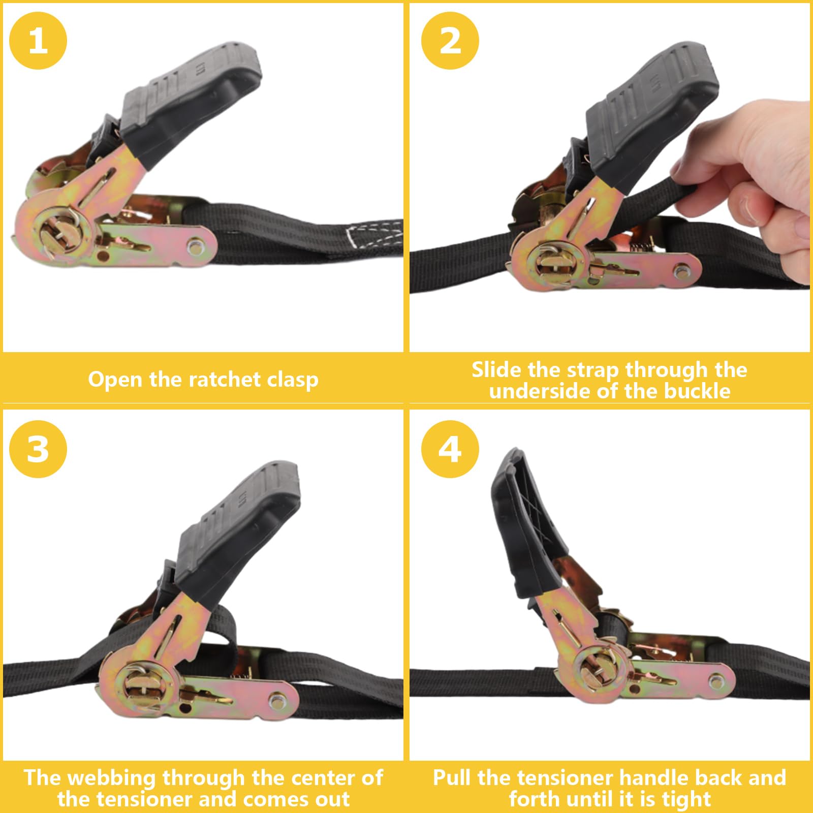 YOUNTHYE 2 Set Ratchet Straps Heavy Duty, 5cmx10m Ratchet Tie Down Straps with Metal J Hooks, 5000kg Break Strength - Image 4