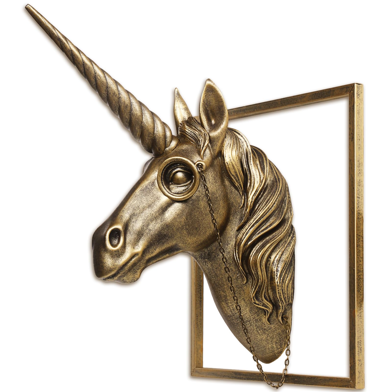 Photo 1 of JJALIGHTS Resin Animal Head Wall Sculpture - Imitation Copper Unicorn